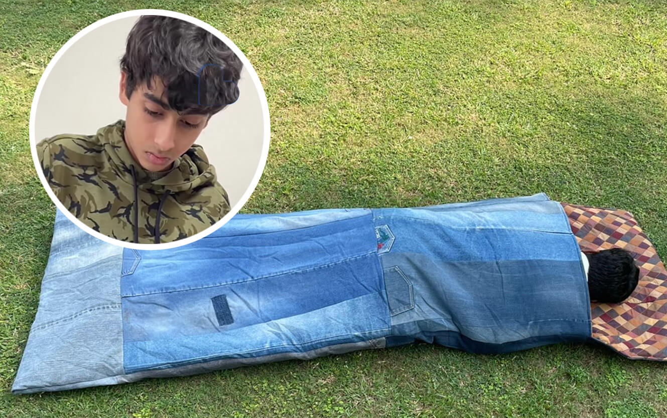 16YO Indian Turns Old Jeans into Sleeping Bags for Homeless