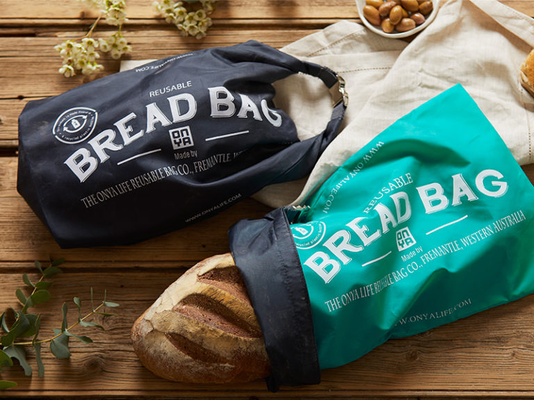 Bring a reusable bread bag. This bag from australian company Onya is made from 10 recycled plastic drink bottles :