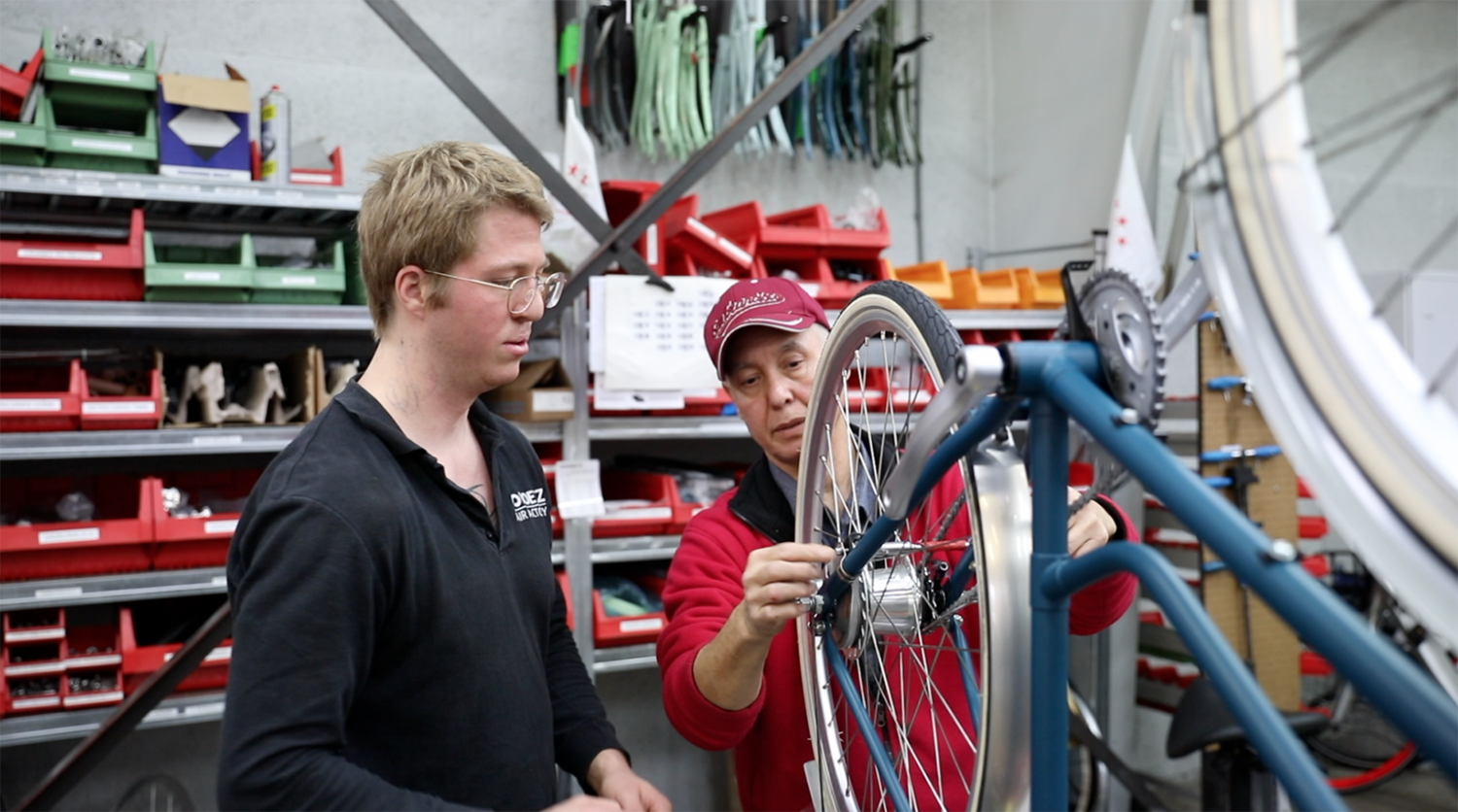you learn all sorts of aspects of making a bike. Employees gain an allround knowledge of making  bikes.