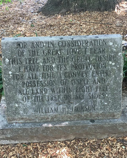 La placa con el fragmento de testamento de William H. Jackson