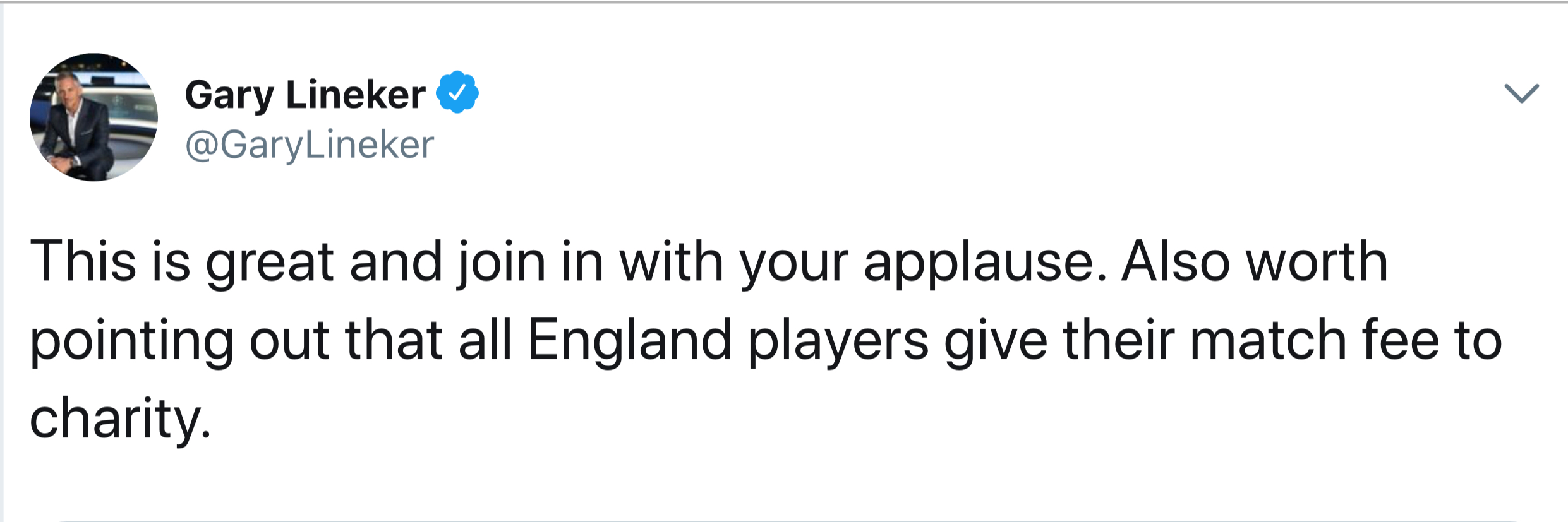 Both Neville and Lineker revealed on Twitter that England's players have been giving their match fees to charity for several years, however this has never been widely reported.