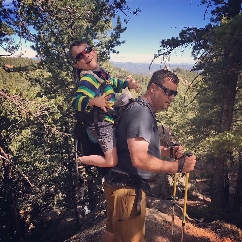 Designs for the backpack are being fine tuned but already they seem to be gaining interest. Here, a family hike in Colorado with a backpack similar to Kevan's.