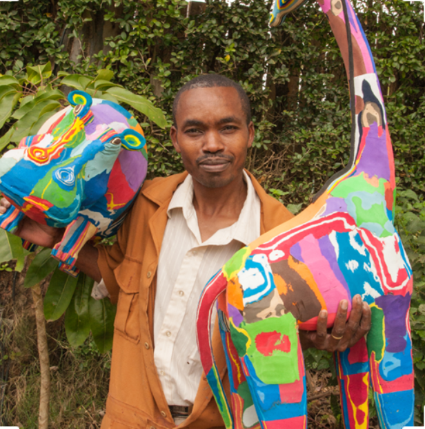 David Kaloki with his signature hippo and giraffe