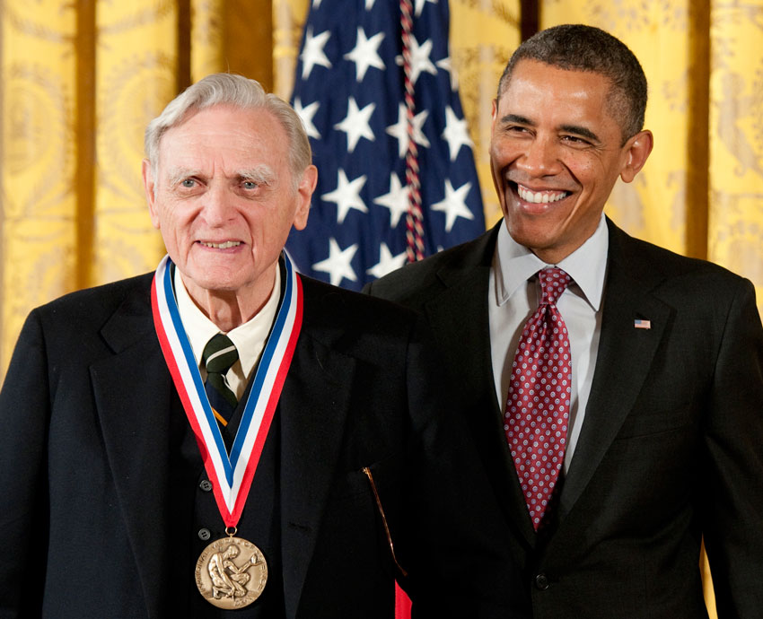 In 2011, John received the National Medal of Science for his invention of the lithium-ion battery (this picture is from the ceremony in 2013).