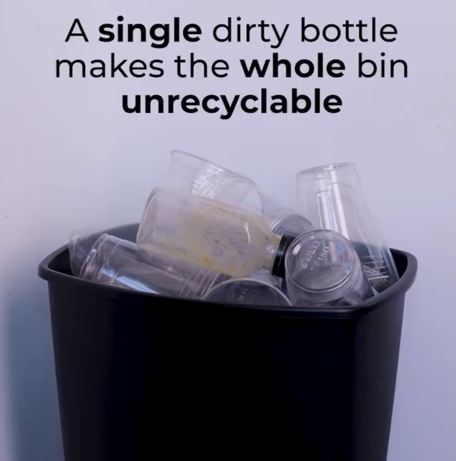 Did you know that one dirty container can mean the entire bin is unrecyclable? Take a second to give them a quick rinse.