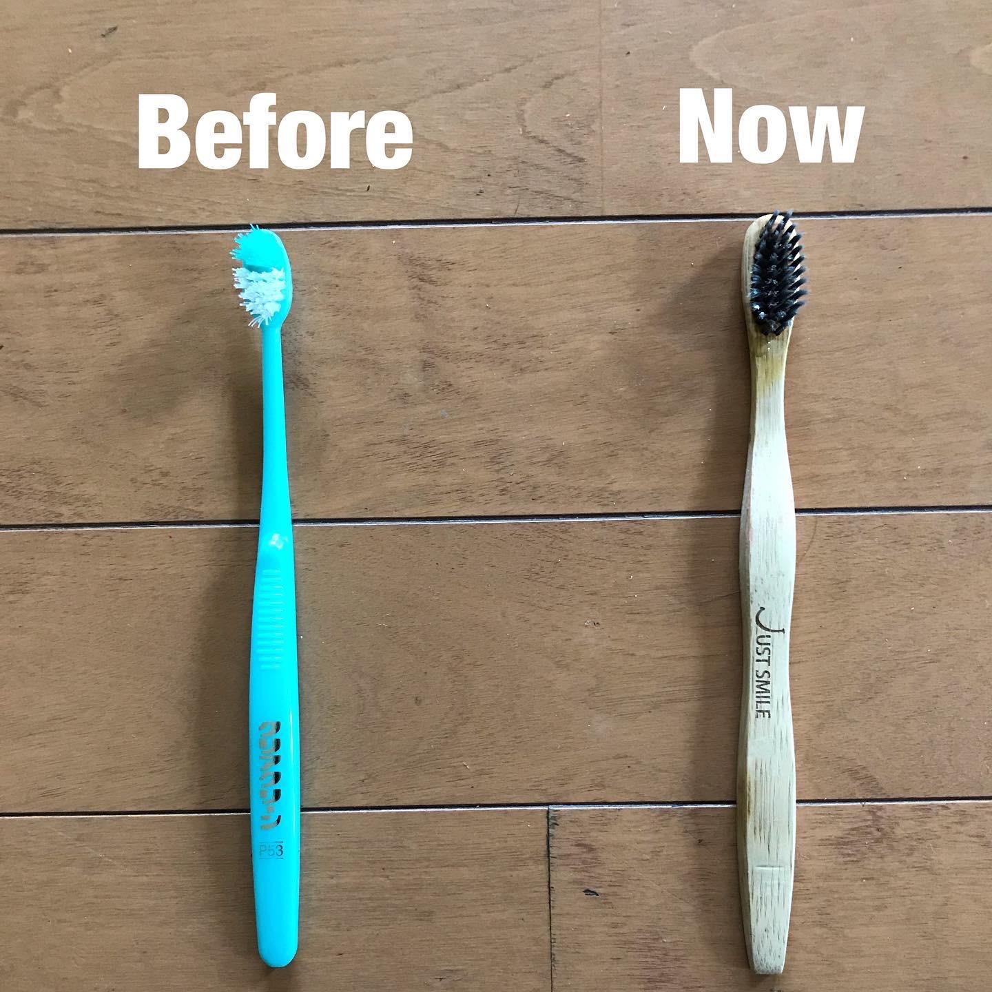 Before→I had used fancy plastic toothbrushes. However, plastic is not safe and plastic never goes away from the environment? Now→I use bamboo toothbrushes that are earth friendly and I don't have to feel bad about throwing them out. The bristles are very soft and gentle on teeth?
