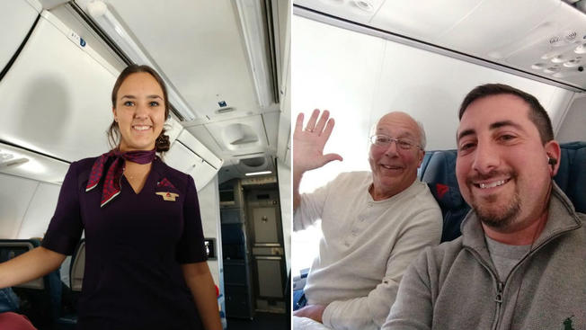 verbrachten die Weihnachtsfeiertage trotz ihres Arbeitsplans gemeinsam. Mitreisender Mike Levy (ganz rechts) traf Hal auf einem seiner Flüge.