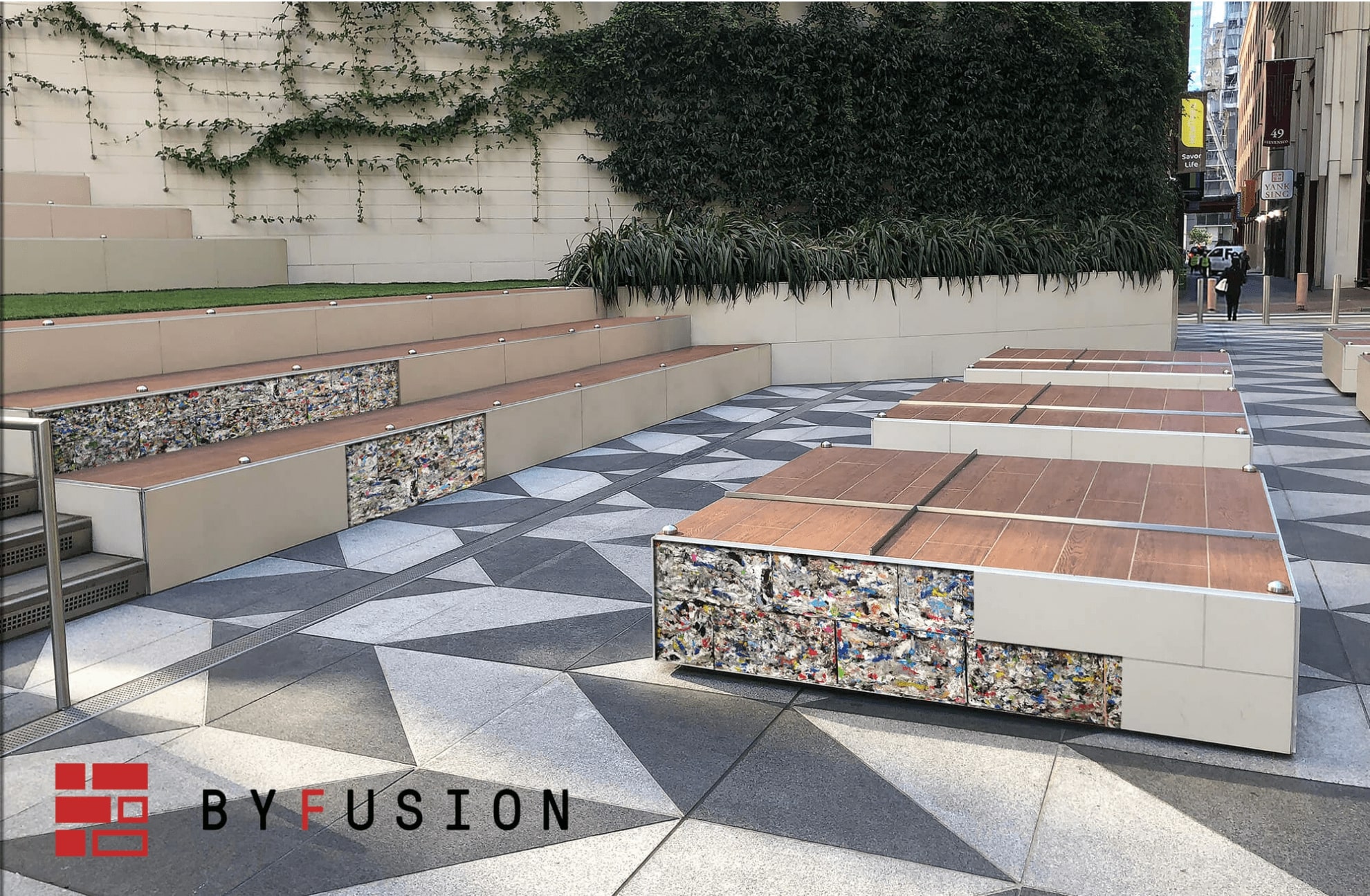 The blocks are 10 pounds lighter and more durable than hollow cement blocks. They can be clad with any kind of material or left exposed, but since plastics are susceptible to sunlight, outdoor projects would have to be coated in clear paint or paired with another weather-resistant material.