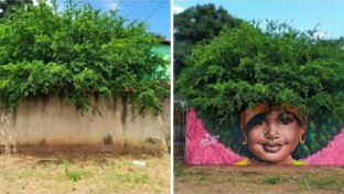 Brazilian street artist incorporates nature as &#8216;natural hair&#8217; in portraits of black women and girls