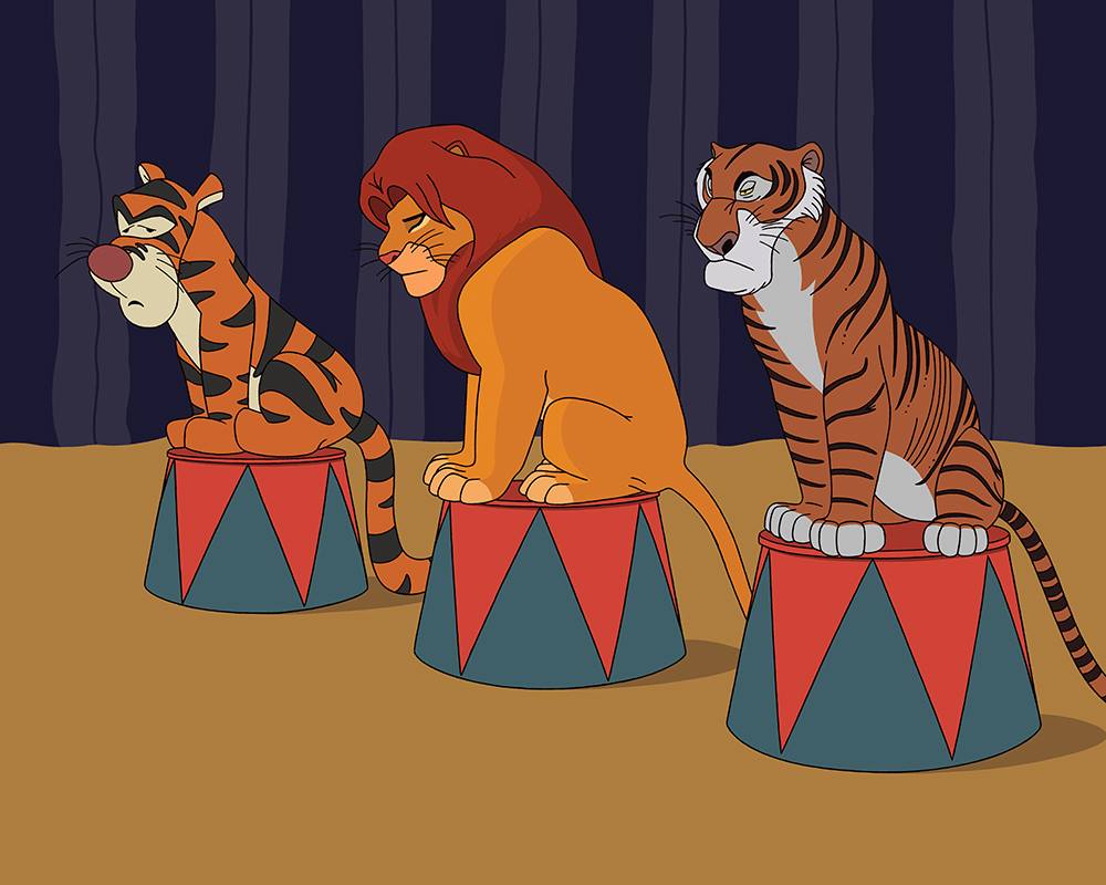 In terms of which illustration Tom sees as having the strongest message, he gets most upset over his piece in which depicts Winnie the Pooh’s Tigger, The Lion King’s Simba and Shere Khan all having been taken from their natural environments and forced to perform for the entertainment of humans. For Tom it speaks volumes as this is something that sadly happens to animals all over the world. ‘They sit with a quiet dignity but long to be free,’ Tom told Metro.
