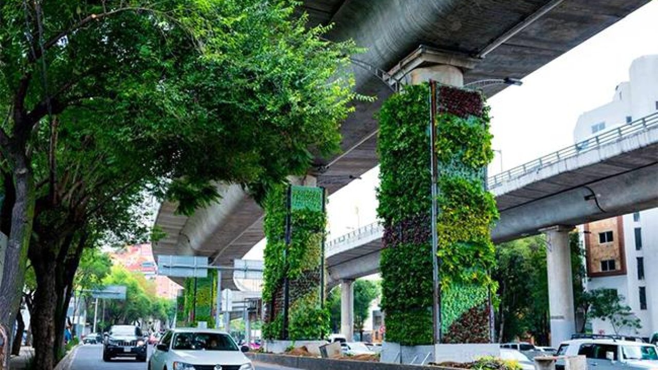 Mexico City is fighting air pollution by transforming its highway pillars into vertical gardens