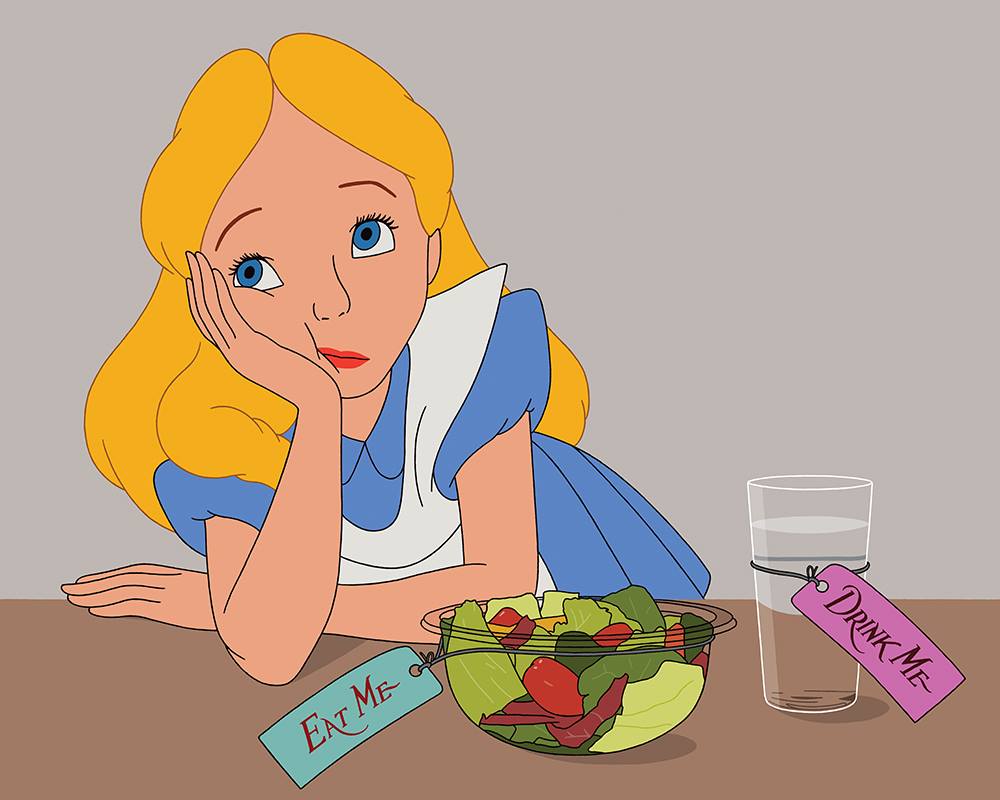 No more mushrooms and potions. A healthy salad and water are all that’s on the menu for Alice in 2020.