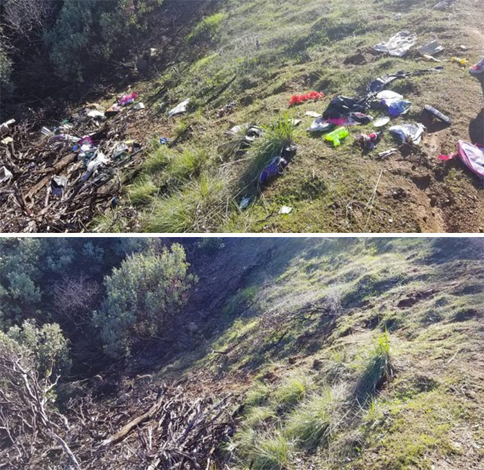 ‘Did our part today for #trashtag while offroading in the mountains of California.’