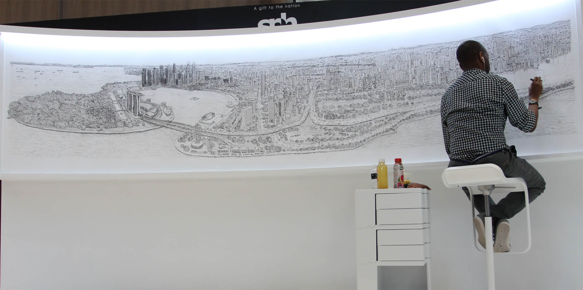 Here Stephen works on one of his stunning panoramas - this time Singapore - but other cities under his watchful eye have included Tokyo, Rome, Madrid, Dubai, Jerusalem, and London.
