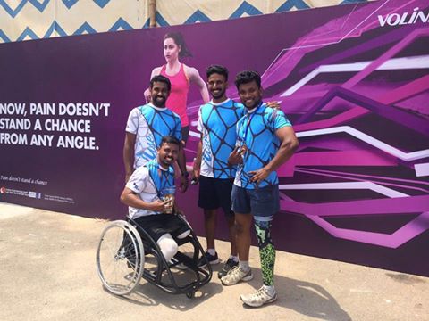 Arun Cherian, top left, with his sporty team that looks beyond disability. As well as prosthetic limbs, Arun also designs lightweight, durable sporting wheelchairs from the same materials.