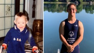 Athlete With Down Syndrome Completes Ironman Triathlon—gives medal to Mom