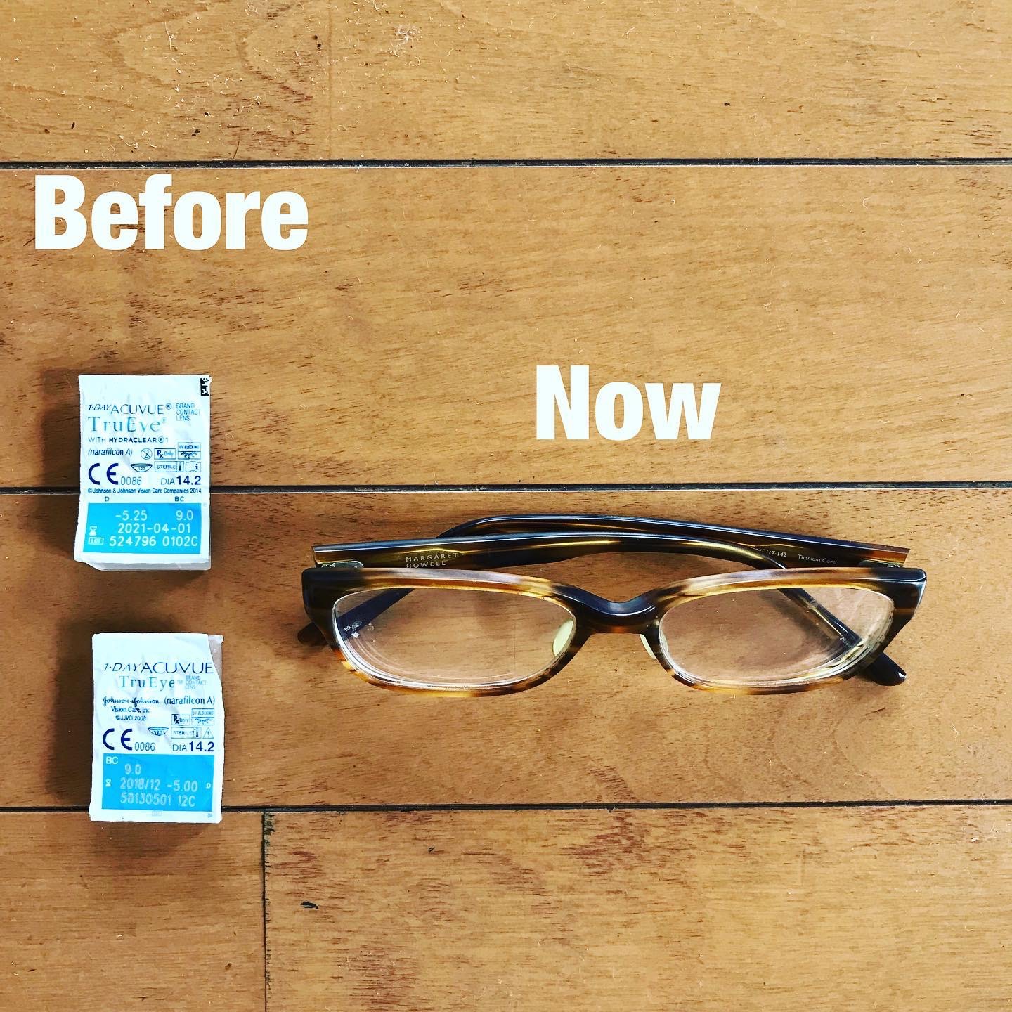 Eyeglasses create less waste than disposables contacts? Disposable contacts are thrown away every time they're used. ( they are not recycled in Japan ) I used to put 60 (30 days, two eyes) small plastic into the trash each month. Plus the blister packs and boxes (at least some of the packaging can be recycled). Although eyeglasses are still plastic, they are more environmentally friendly since I do not need to throw away them every time they’re used?
.
.