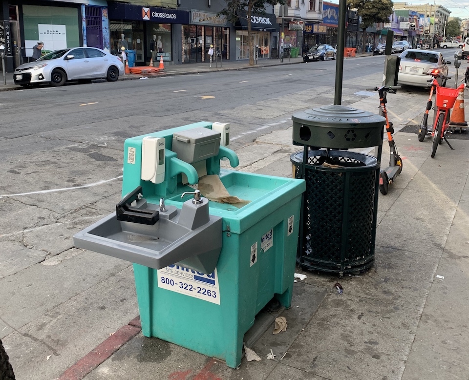 Visits over the last several days to the locations the city mapped out for installing the units revealed that numerous stations were damaged or had non-functioning faucets, empty soap dispensers and sink basins clogged with dirty water. Others were missing entirely from the locations the city has provided online.