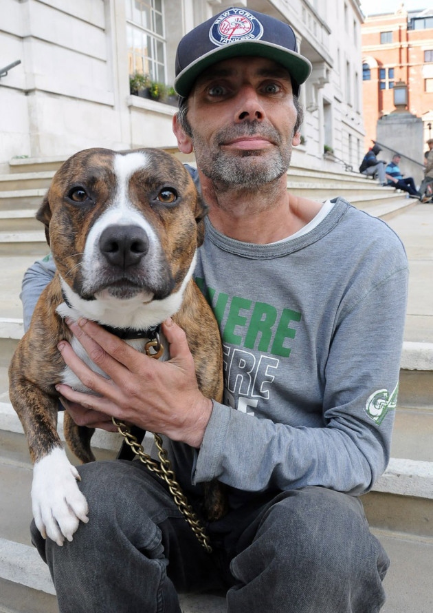 Andy Hutchinson with his dog Bailey at Dee Dee Help the Homeless outside Hackney Town Hall on September 25, 2016
