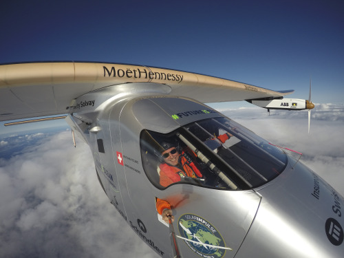 Bertrand Piccard takes an extreme, epic selfie on his second day crossing the Atlantic Ocean.