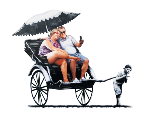 Banksy legt de hypocrisie van het Tuk Tuk tourisme pijnlijk bloot