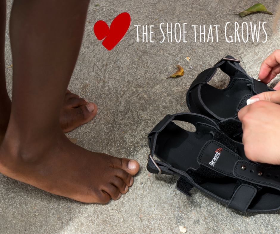 And since children’s feet grow so quickly, they often outgrow donated shoes within a year, leaving them once again exposed to illness and disease. The Shoe That Grows takes care of that.