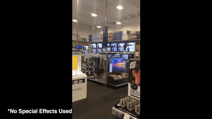 The glasses block screens, making a huge difference, especially in television stores.