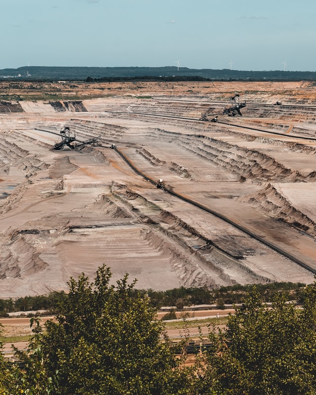 The open pit lignite (brown coal) mine Etzweiler in Germany. (Braunkohletagebau) Spanning 3x5 km, it's the second largest in this area. Just Garzweiler, some km away, is bigger.