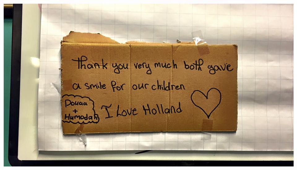 Dit prachtige briefje is achtergelaten in de tijdelijke opvang in Hoorn.