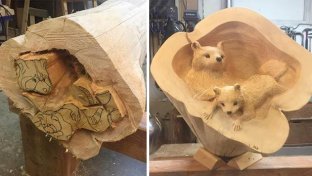Creative Wood Carver Turns Logs into Adorable Forest Creatures: here are 21 of his best creations